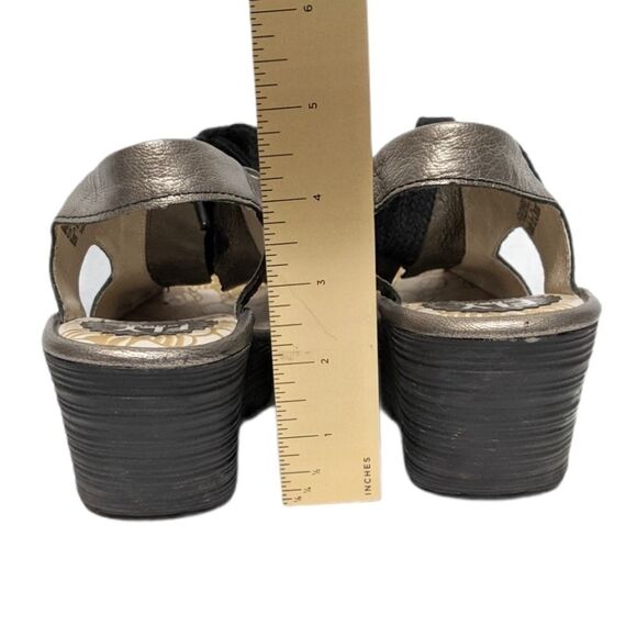 FLY LONDON Ylva Metallic Leather Wedge Sandals 38 - Picture 7 of 13